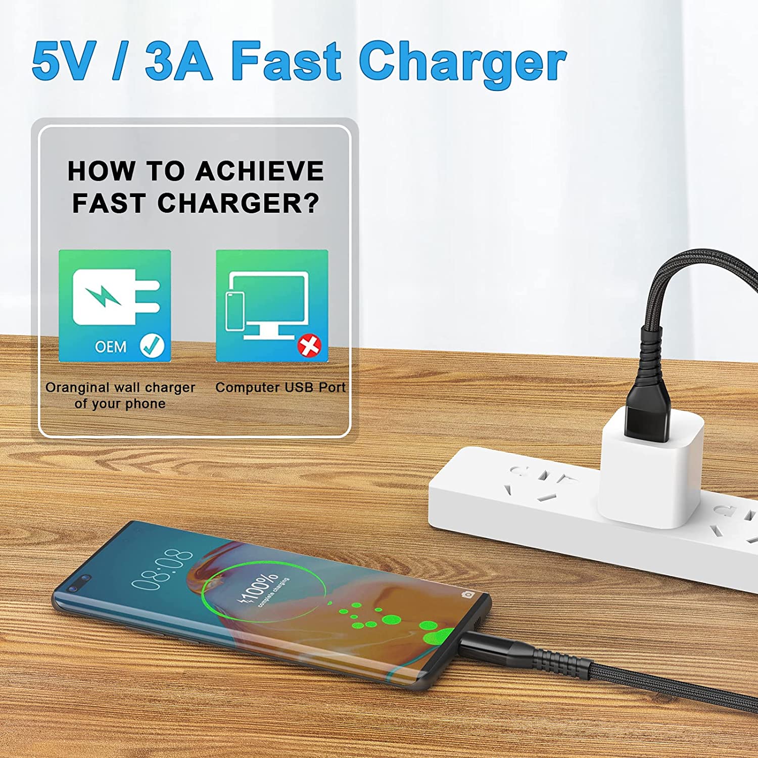 10ft USB C Cable 3-Pack - 3A Fast Charging Type C Cable with Premium Nylon Braid - Compatible with Samsung Galaxy, iPhone 15, iPad Pro & More - Perfect for Home, Office & Travel Charging