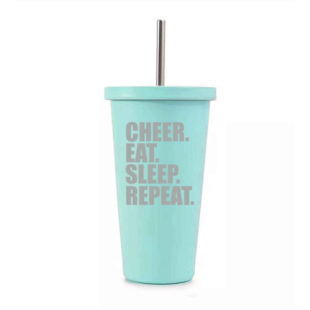 16 oz Stainless Steel Double Wall Insulated Tumbler - Vacuum Insulated Travel Mug with Straw & Lid - Keeps Drinks Hot/Cold for Hours - Perfect for Pool, Beach, Gym, Office & Outdoor Activities (Teal)