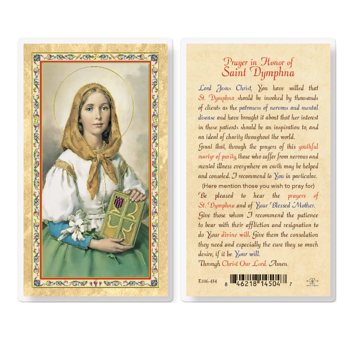 St. Dymphna Prayer Card - Pack of 25 Gold-Stamped Laminated Catholic Holy Cards with Prayer on Back - Perfect for Devotion, Gifts & Religious Events