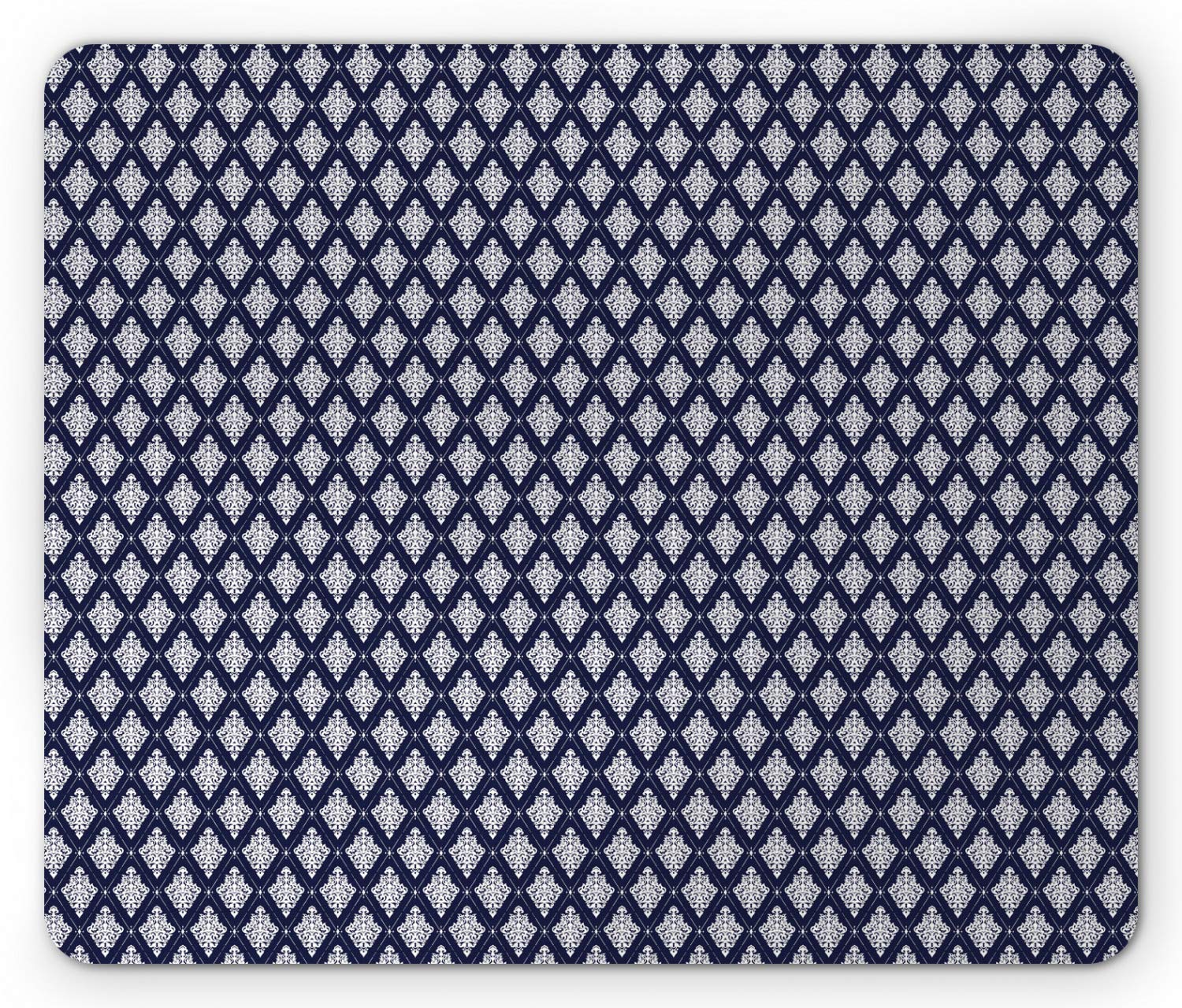 Ambesonne Boho Mouse Pad - Damask Inspired Oriental Diamond Pattern, Non-Slip Rubber Base, Standard Size Rectangle Mousepad in Indigo & White | Perfect for Office, Gaming & Home Computer Use