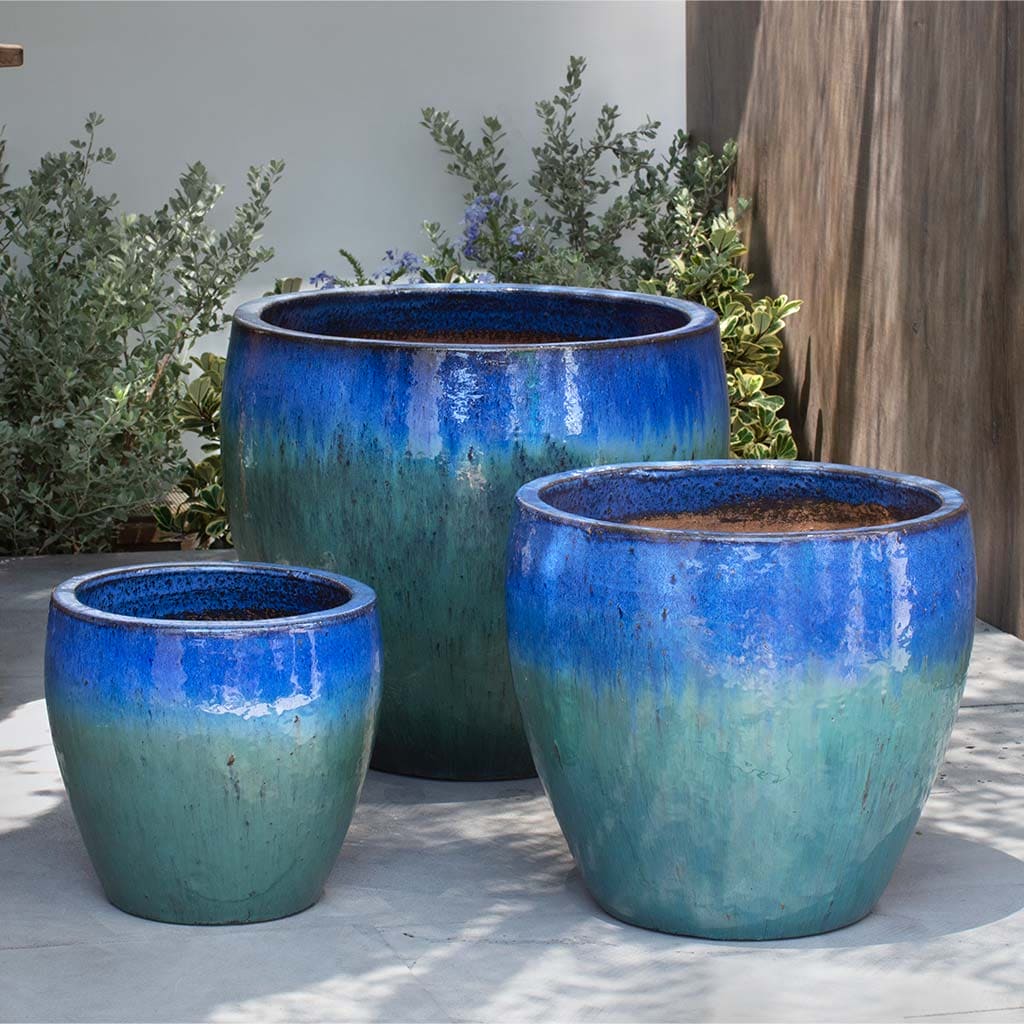 Campania International Riviere Planter Set of 3 - Blue Ceramic Flower Pots for Indoor Outdoor Garden Decor | Perfect for Patio, Balcony & Home Décor