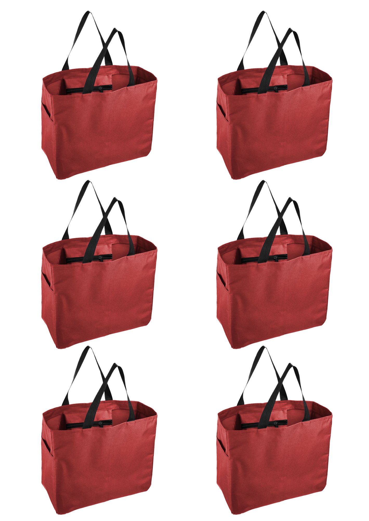 Premium Large Reusable Tote Bags 6-Pack - Durable Shopping Bags for Groceries, Beach & Daily Use - Mato and Hash Eco-Friendly Cotton Carryall (Red) - Perfect for Work, Travel & Farmers Market
