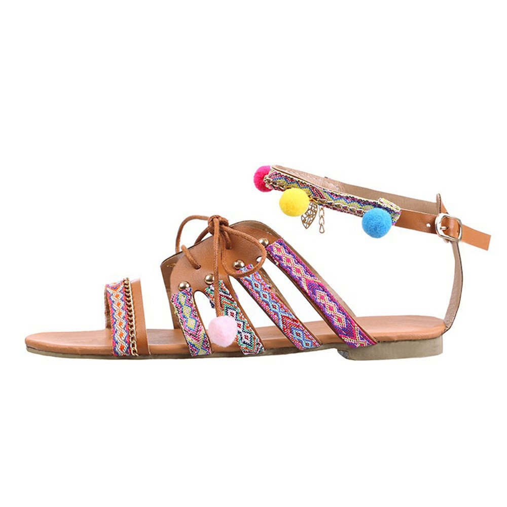 Women's Boho Beaded Platform Sandals - Casual Summer Flat Shoes for Beach, Walking & Outdoor Activities | Comfortable & Stylish Cross Strap Design