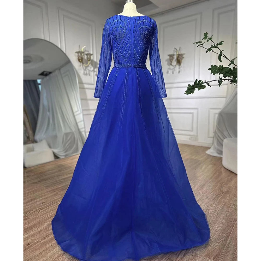 Serene Hill Muslim Royal Blue A-Line Sweetheart Beaded Luxury Dubai Evening Dress Gown for Women - Wedding, Party, Special Occasions 2025 LA72221 | Perfect for Formal Events, Bridal Showers & Evening Galas