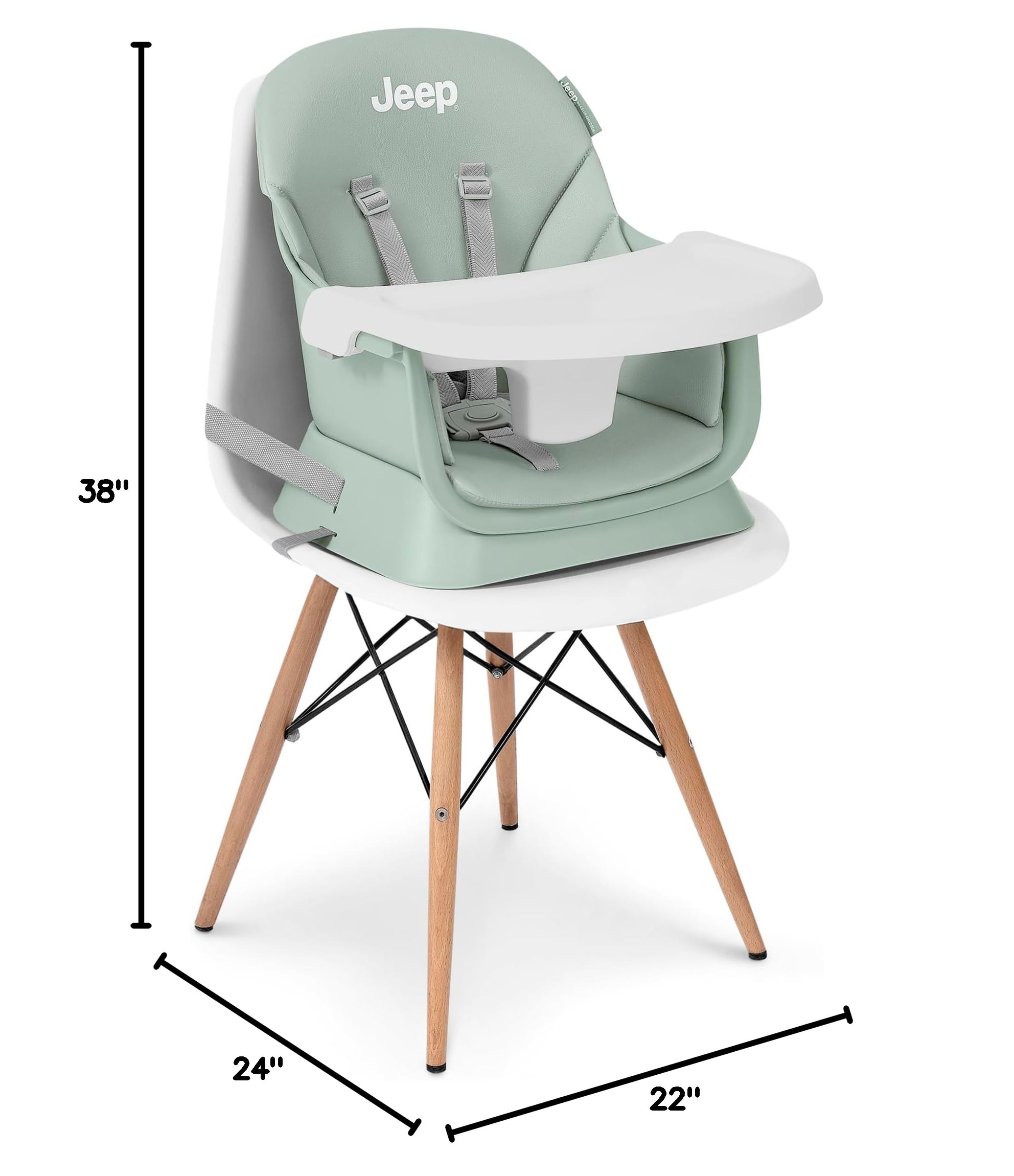 Delta Children Jeep Milestone 6-in-1 Convertible High Chair - Transforms to Stool, Booster Seat, Toddler Chair, Activity Table & Desk Set in Sage Green - Perfect for Dining, Playtime & Learning Activities
