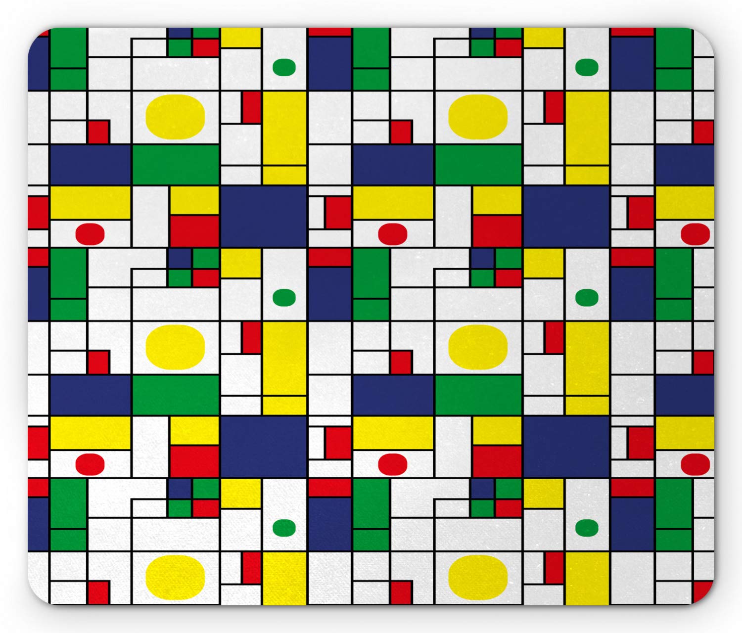 Ambesonne Geometric Mouse Pad - Colorful Squares and Rounds Design in Green, Yellow, Blue, Lavender & Vermilion | Non-Slip Rubber Base | Standard Size Rectangle Mousepad for Office, Gaming & Home Computer Use