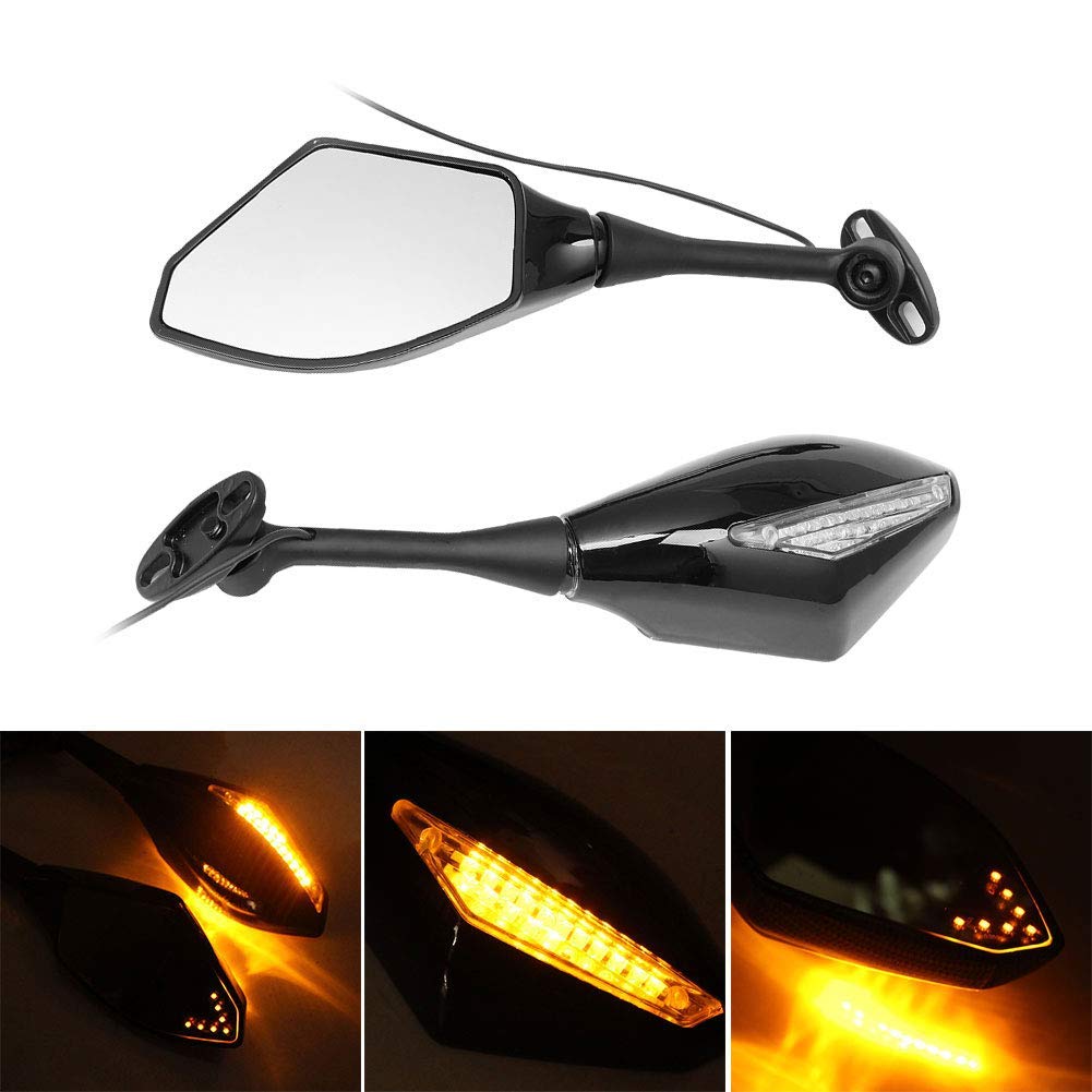 Universal Motorcycle Rearview Mirrors with LED Turn Signals - Compatible with Honda CBR600RR, CBR1000RR, CBR500R & Suzuki Sport Bikes - Enhanced Visibility & Safety for Night Riding & Urban Commuting