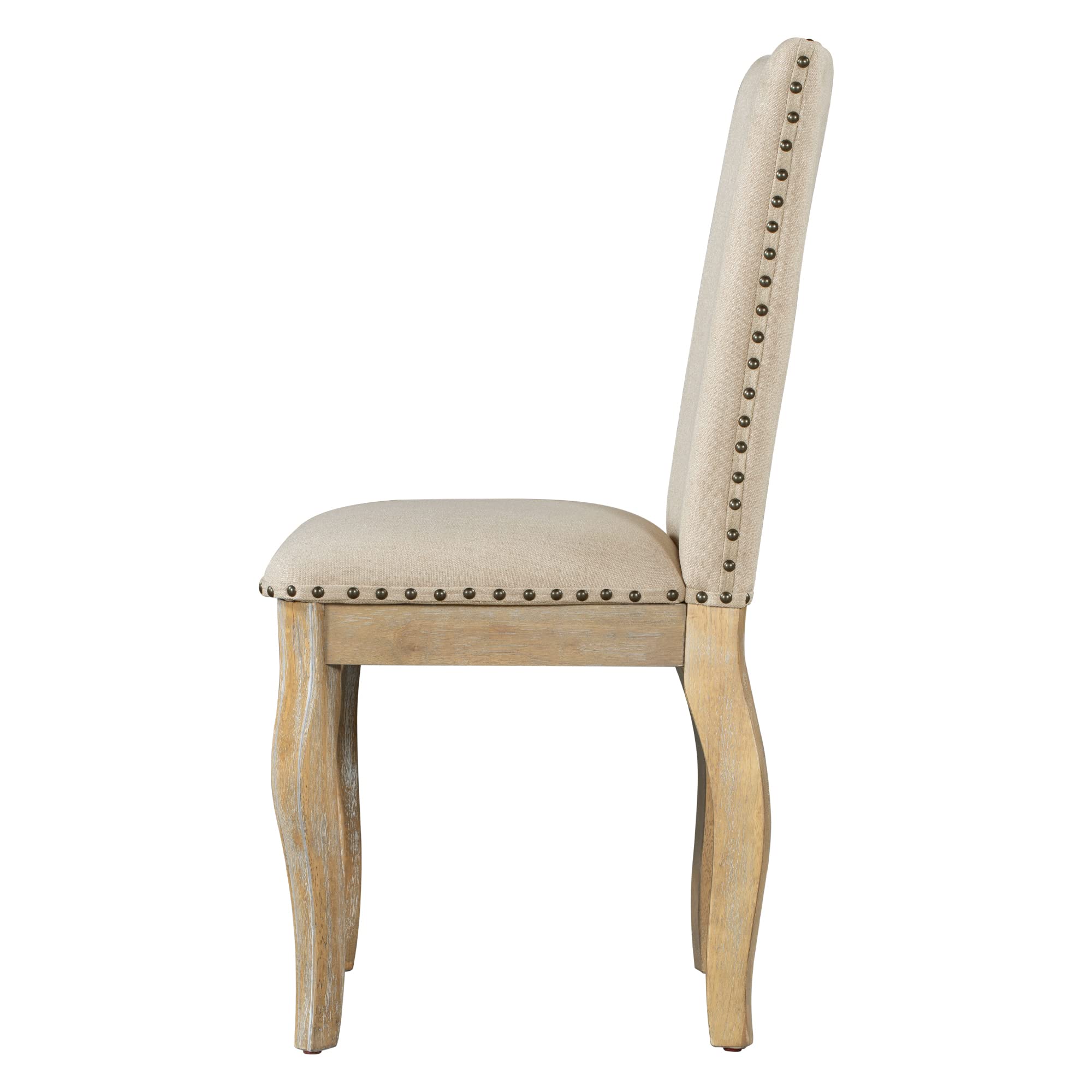 LZ LEISURE ZONE Wooden Upholstered Dining Chairs Set of 4 - Fabric Seat with Nailhead Trim, Natural Wood Wash - Perfect for Kitchen, Dining Room & Breakfast Nook
