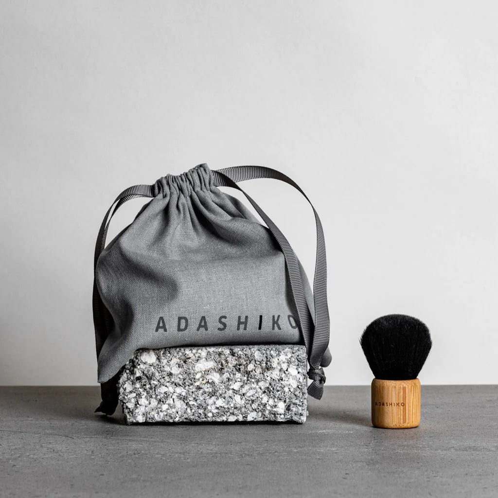 Adashiko Kabuki Cleansing Brush Set with Linen Bag - Gentle Exfoliating Face Brush for Makeup Removal & Skincare - Perfect for Travel & Daily Beauty Routine