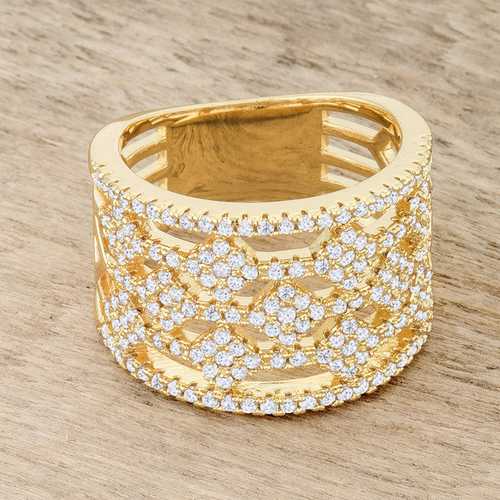 0.6ct CZ 14k Gold Wide Band Cocktail Ring for Women - Elegant Marlene Statement Ring for Parties, Weddings & Special Occasions