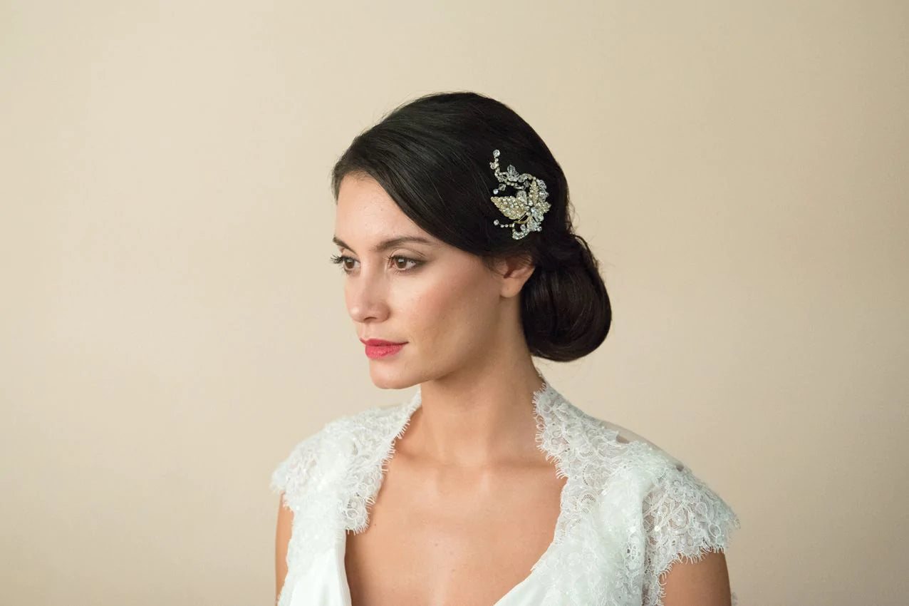 Ivory & Co MAGGIE Gold Bridal Hair Clip with Crystals - Elegant Wedding Accessory for Brides, Bridesmaids & Prom | Perfect for Weddings, Formal Events & Special Occasions