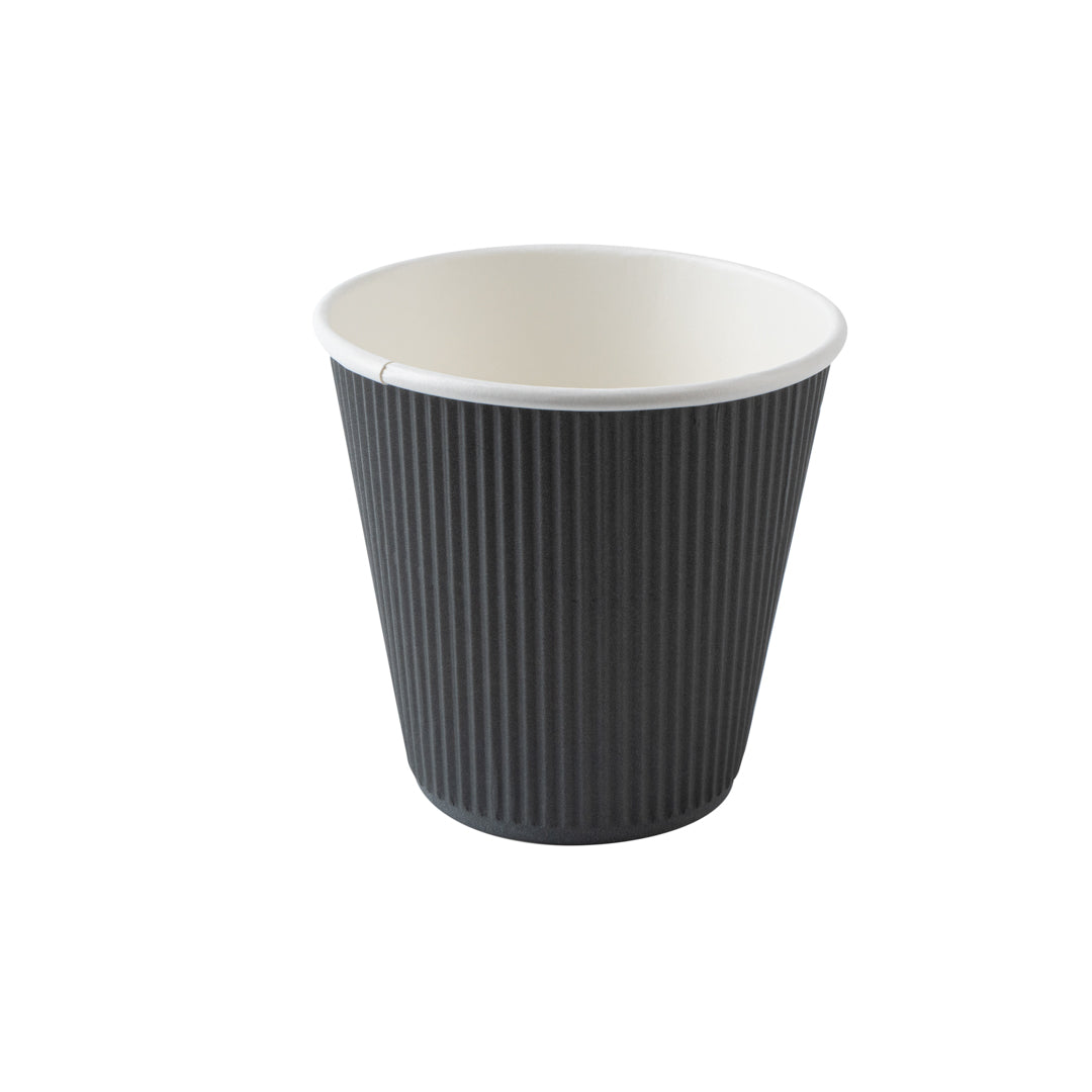 8 oz Gray Ripple Wall Paper Coffee Cups with Black Lids - 3.5