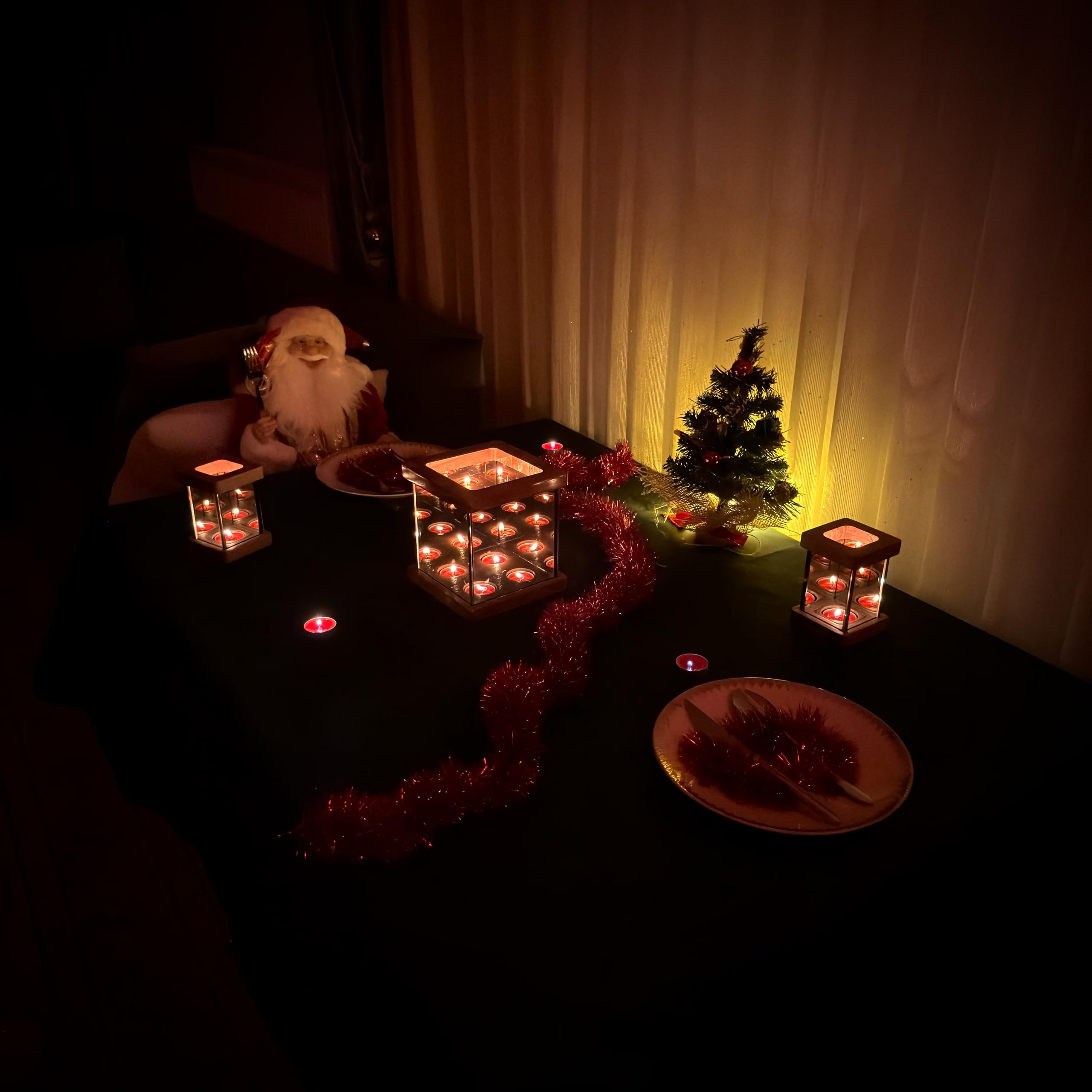 Infinity Mirror Tea Light Holder - Glass Hurricane Candle Holder with Wood Base | Unique Infinity Cube Night Light for Table Decor, Wedding Gifts, Bedroom Lighting & Rustic Home Decor | Perfect for Romantic Dinners, Spa Relaxation & Holiday Centerpieces