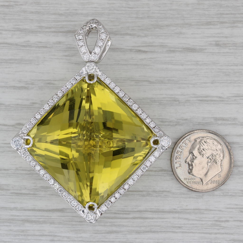 93.76 Carat Lemon Quartz Diamond Halo Statement Pendant Necklace in 18K White Gold - Elegant Jewelry Gift for Women, Perfect for Weddings & Special Occasions