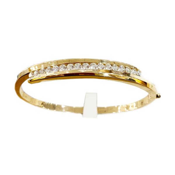 14K Yellow Gold Diamond Bangle Bracelet for Women - Elegant Stackable Jewelry Gift for Anniversary, Birthday & Special Occasions