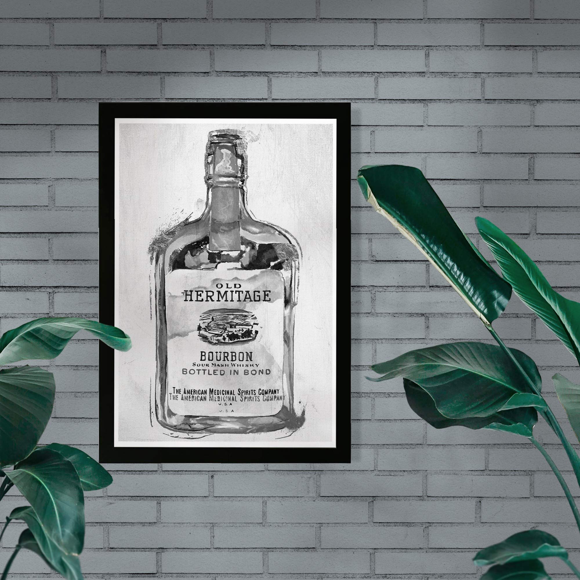 Wynwood Studio Bourbon Whiskey Night Silver Wall Art Print - 13x19 Inches, Black Frame - Home Bar Decor, Man Cave, Dining Room & Office Wall Art