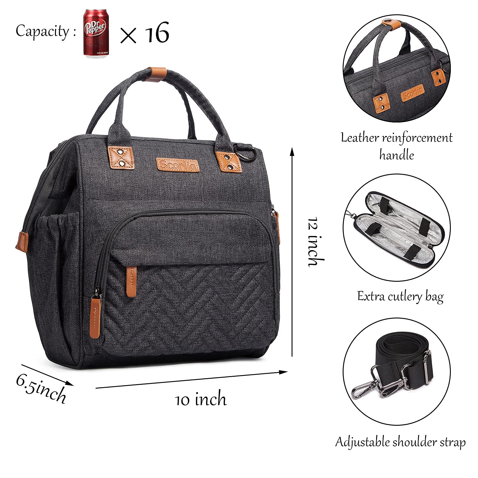 Scorlia Insulated Lunch Bag - Thermal Backpack & Leakproof Lunch Tote for Women & Men - Perfect for Work, School, Office, Picnic & Outdoor Activities | Keeps Food Fresh & Cool for Hours