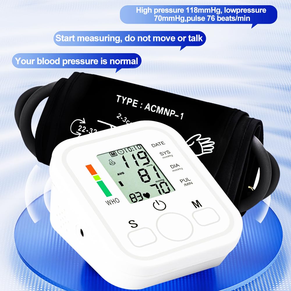 Accurate Digital Blood Pressure Monitor for Upper Arm - Home Use BP Machine with Comfortable Cuff (White) | Track Hypertension & Heart Health at Home
