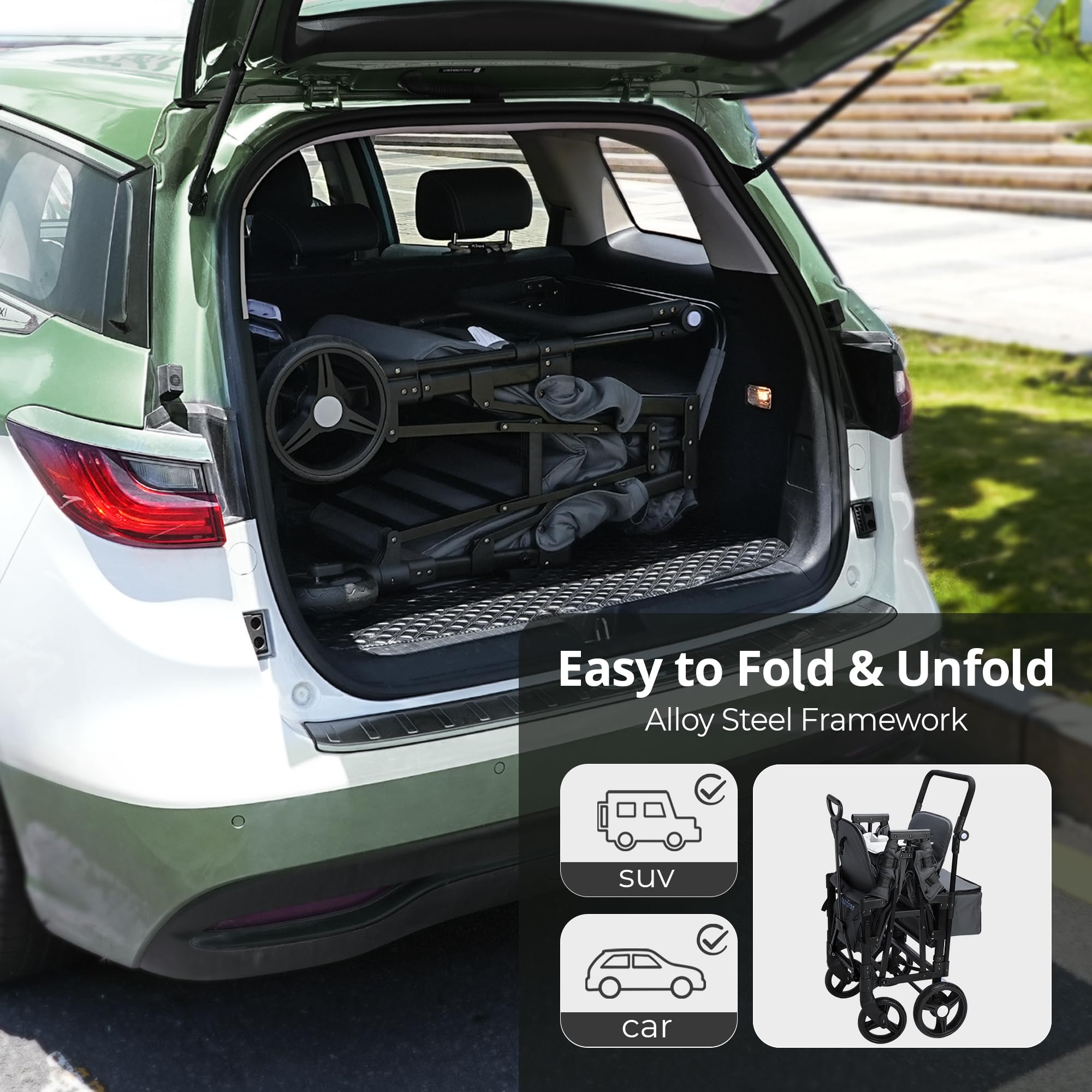 **All-Terrain Stroller Wagon for Kids & Toddlers – 2-Seater Baby Wagon with Canopy, Adjustable Handle & Parent Organizer – Perfect for Outdoor Adventures, Park Visits & Family Travel (Gray)**