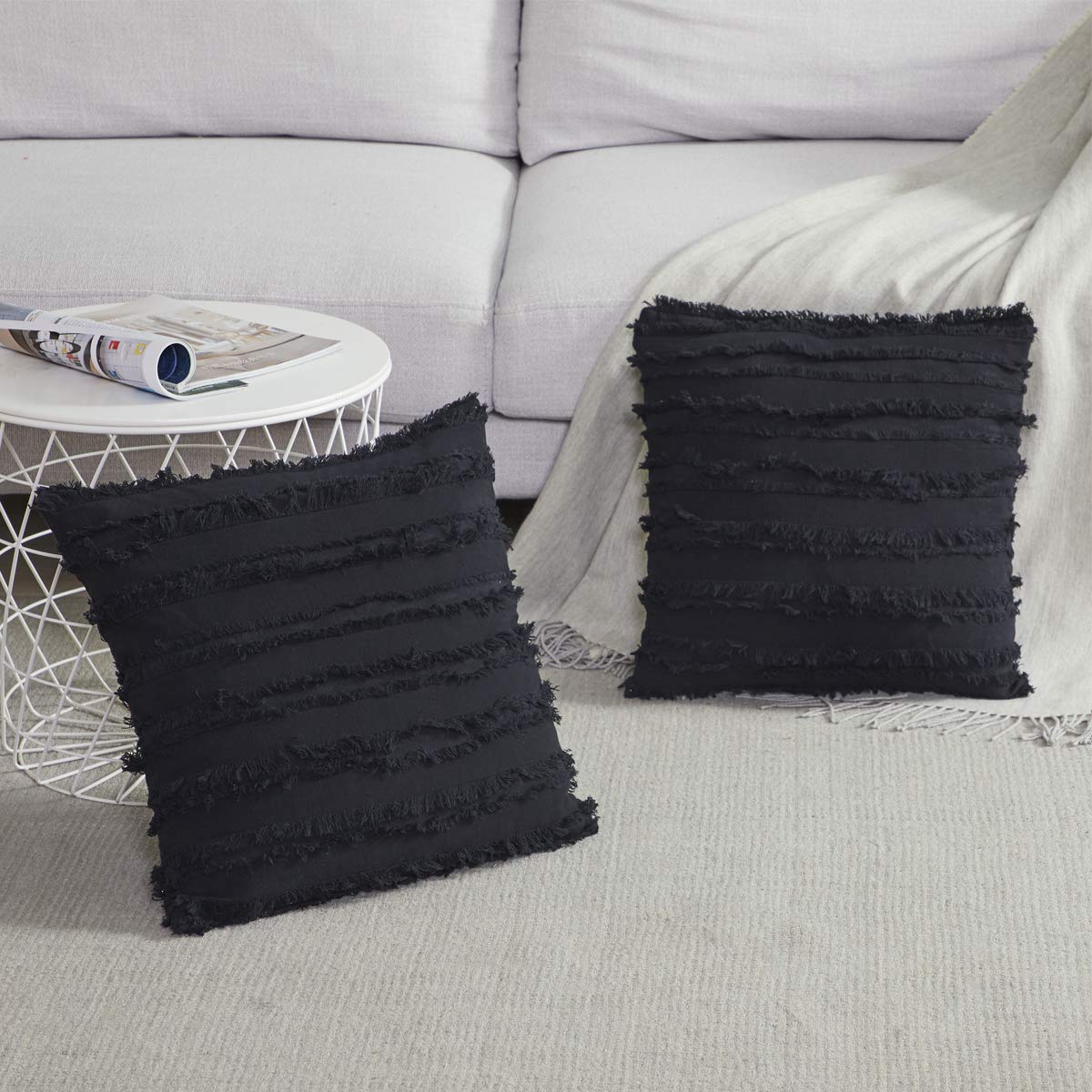 GIGIZAZA 20x20 Inch Black Cotton Linen Throw Pillow Covers for Couch, Sofa & Bed - Soft Square Decorative Cushion Covers for Living Room, Bedroom & Home Decor