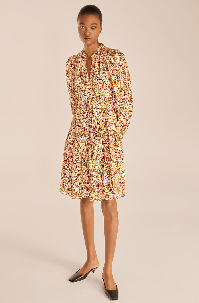 Speckled Fleur Puff Sleeve Dress for Women - Floral Print Summer Midi Dress with Ruffled Hem | Perfect for Weddings, Garden Parties & Date Nights