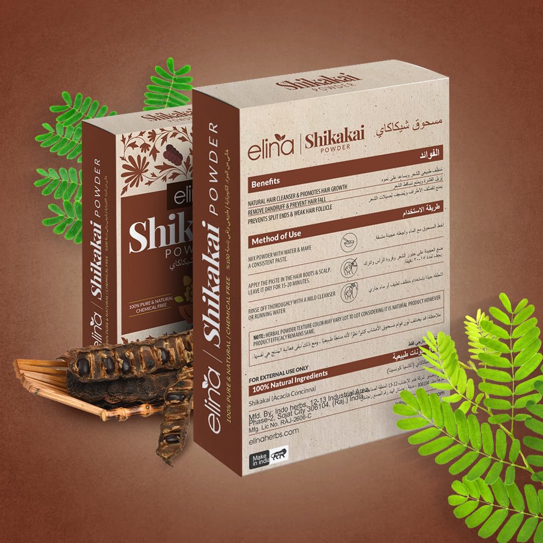 Elina Pure Natural 100% Organic Shikakai Powder (Acacia Concinna) - Chemical-Free Hair Cleanser & Conditioner for Men & Women | Promotes Hair Growth & Scalp Health | Ideal for Ayurvedic Hair Care Routine | 100g Pack