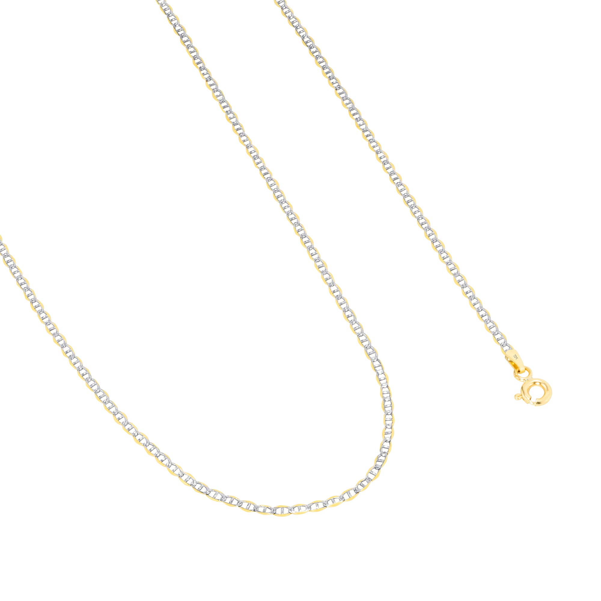10k Real Yellow Gold Solid Mariner 2mm Anchor Chain Pave Diamond Cut Necklace for Men & Women - 16