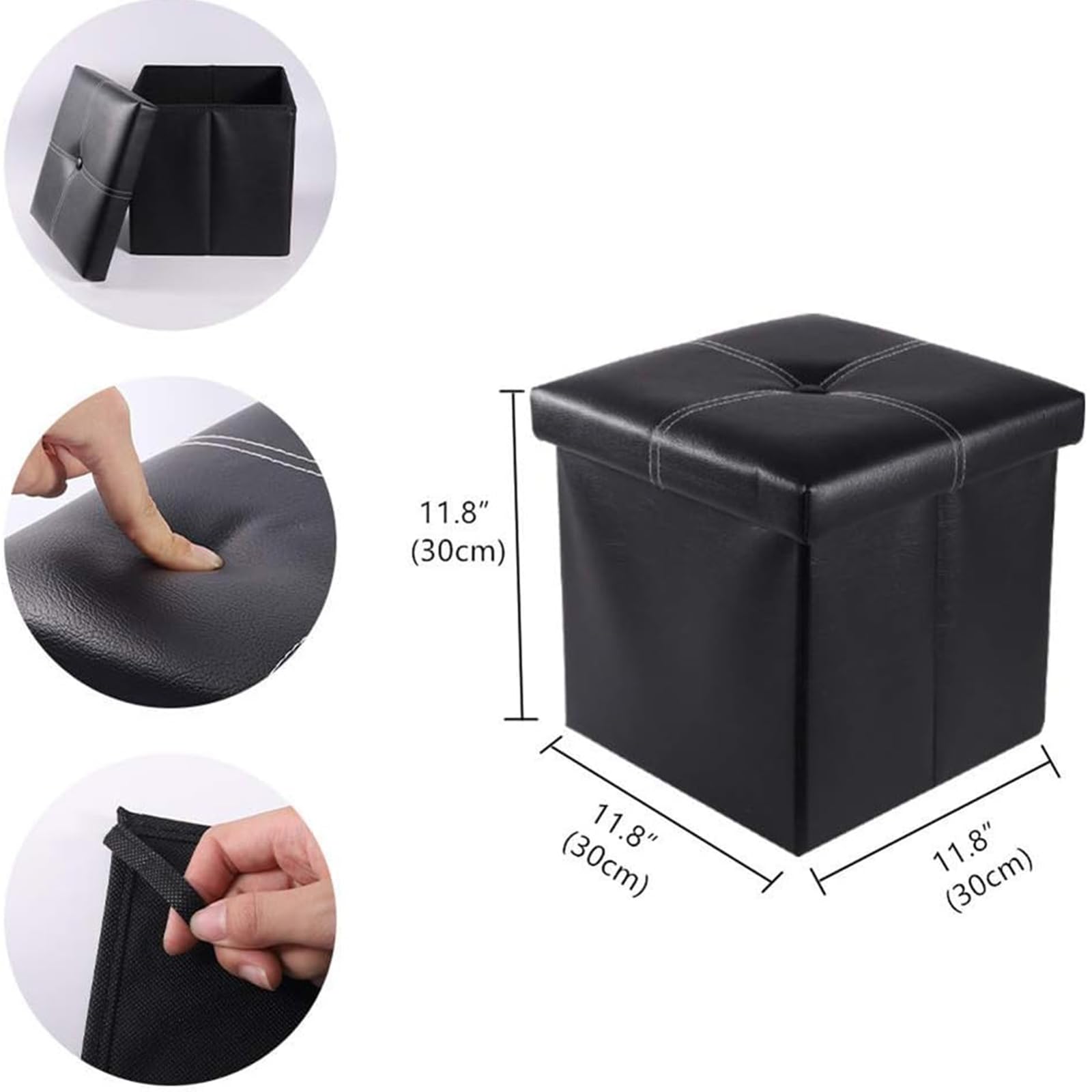 YCOCO Faux Leather Small Square Foot Rest Stool with Storage - Foldable Ottoman Footrest for Living Room, Bedroom, Office - 11.8