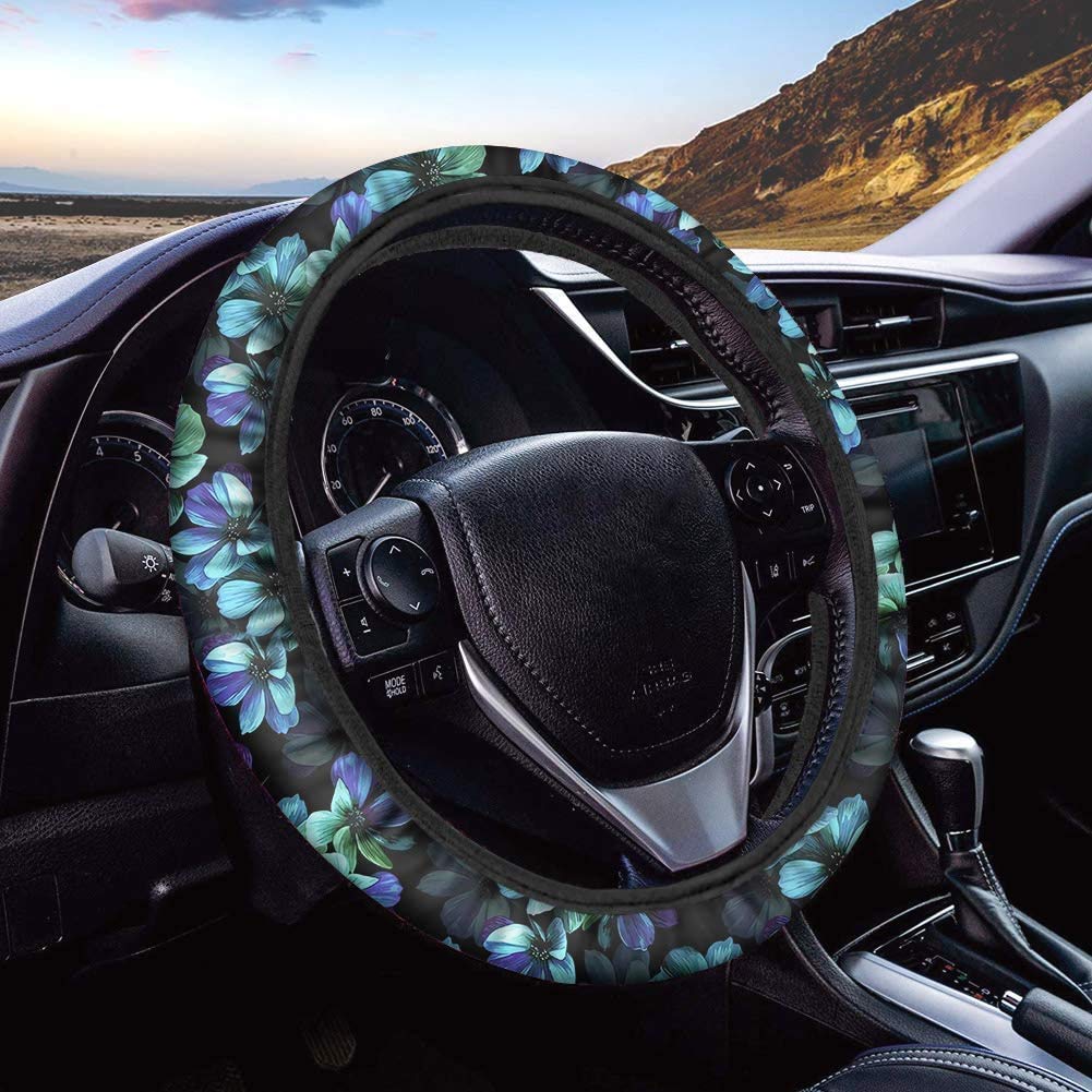 Upetstory Aqua Flower Neoprene Steering Wheel Cover - No-Slip, Sweat Absorbing Car Accessories for Women & Girls | Perfect for Summer Driving, Long Commutes & Hot Weather Comfort