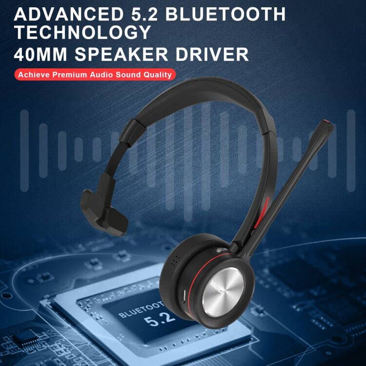 MAIRDI Wireless Bluetooth Headset with Microphone - 5.2 Noise Canceling Headphones for PC, Truck Drivers, Office & Call Centers - 40H Playtime - Compatible with Teams, Skype, Zoom, Jabber - Perfect for Remote Work, Online Meetings & Hands-Free Calling