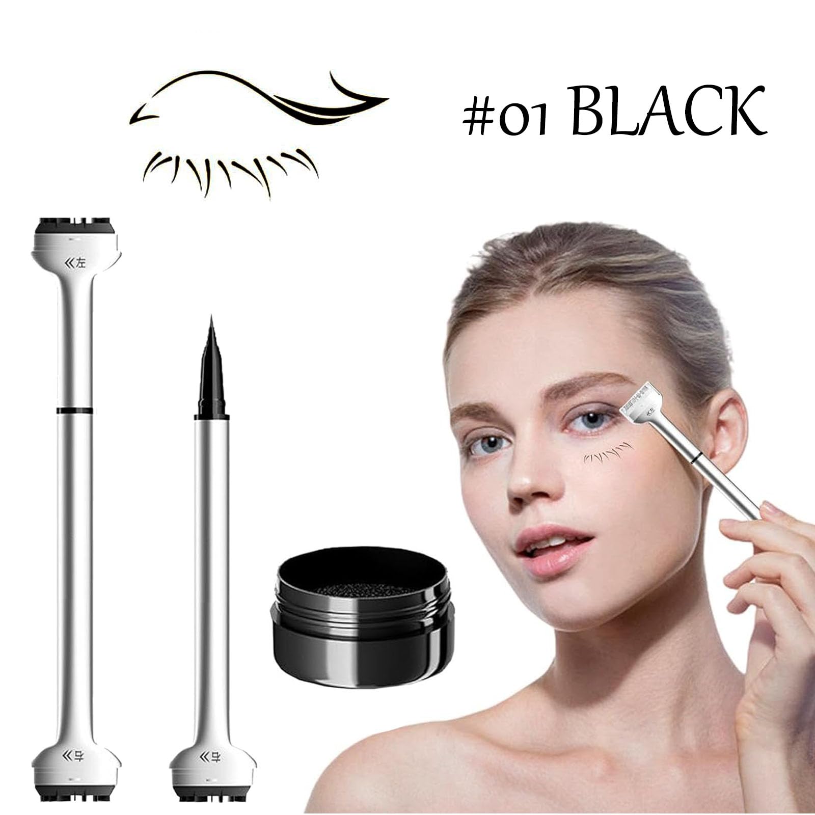 2-in-1 Waterproof Eyeliner & Lower Lash Stamp Kit - Reusable Eyelash Stamp Tool with Ink for Quick Eye Makeup | Perfect for Beginners & Professional Makeup Artists | Great for Daily Use, Parties & Special Occasions (Black)