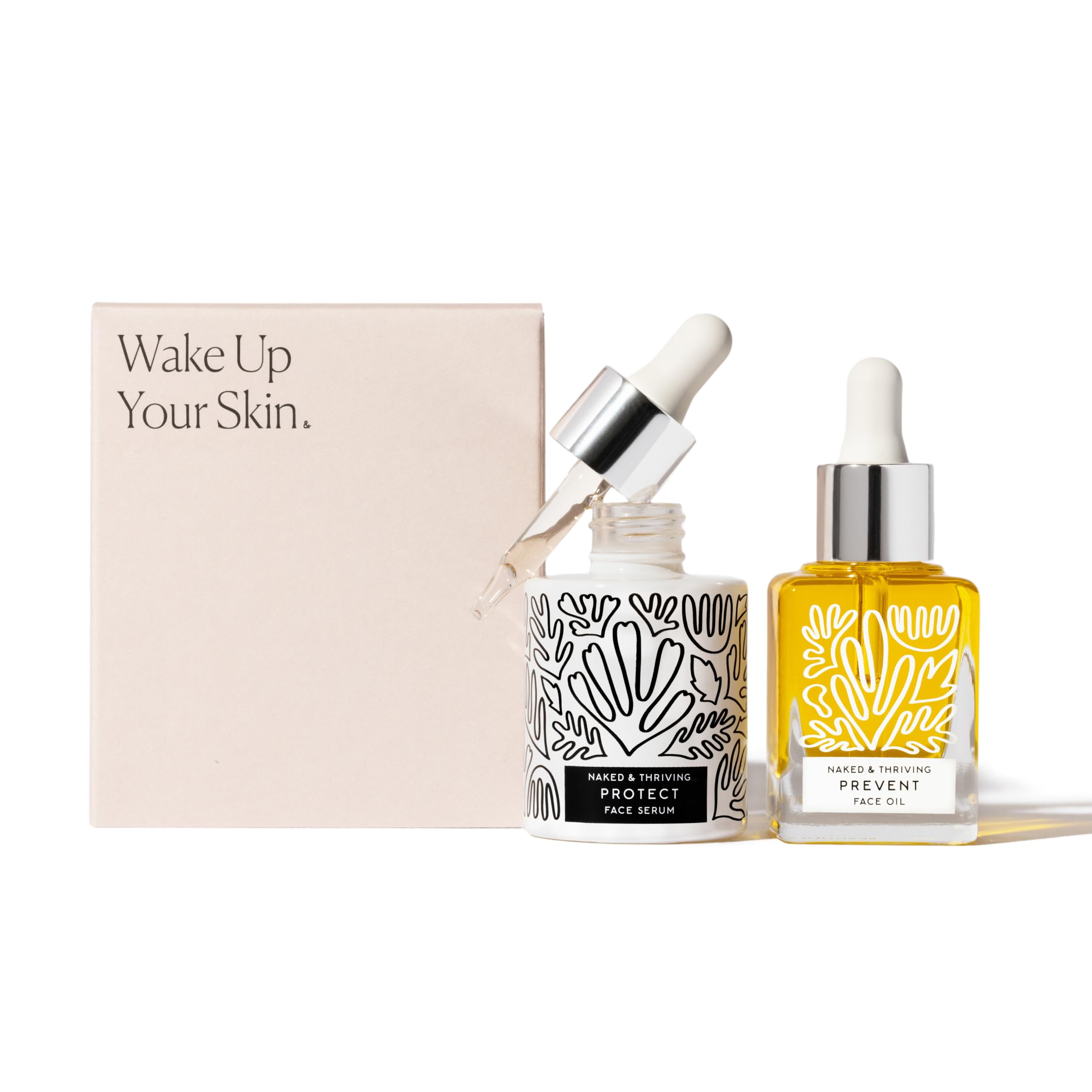 Naked & Thriving Limited Edition Day Set - Antioxidant Day Serum (30 mL) & Anti-Aging Face Oil (35 mL) with Hyaluronic Acid, Moringa & Rosehip Oil - Skincare Duo for Hydration & Wrinkle Prevention - Perfect for Morning Routine & Daily Protection - 65 mL/2.18 fl oz (Set of 2)