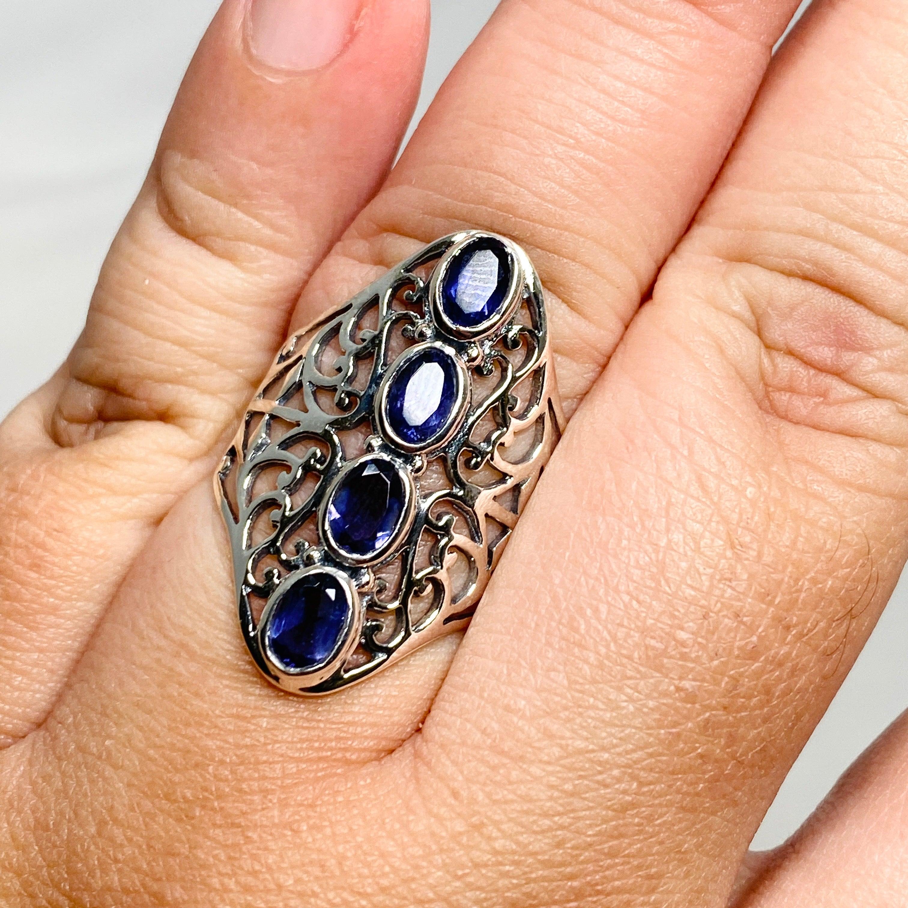 Iolite Faceted Multi-Stone Filigree Ring R3608 - Elegant Jewelry for Women, Perfect for Weddings, Parties & Special Occasions