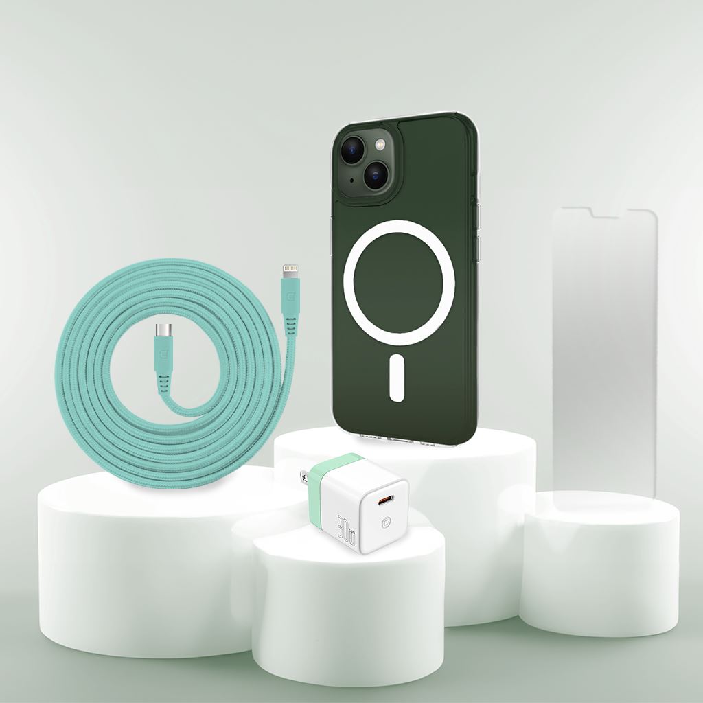 iPhone 13 Mini Case with Charger & Screen Protector Set - 3-in-1 Protective Holiday Gift Box for Travel, Work & Everyday Use