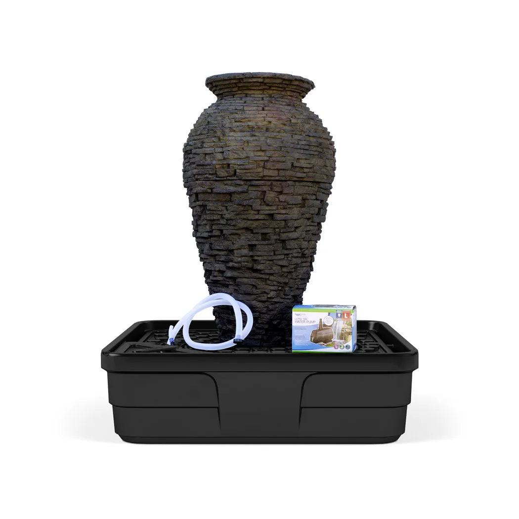 Medium Stacked Slate Urn Fountain Kit - Outdoor Garden Water Feature for Patio, Yard, and Landscape Decor - Relaxing Waterfall Sounds for Meditation and Backyard Ambiance