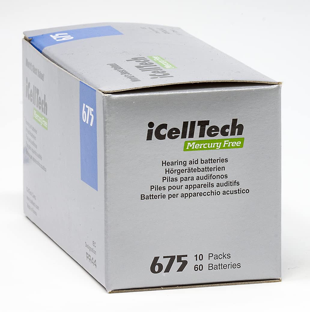 60 Pack iCellTech 675 Hearing Aid Batteries with Convenient Battery Caddy - Long-Lasting Power for Hearing Aids, Perfect for Travel & Daily Use