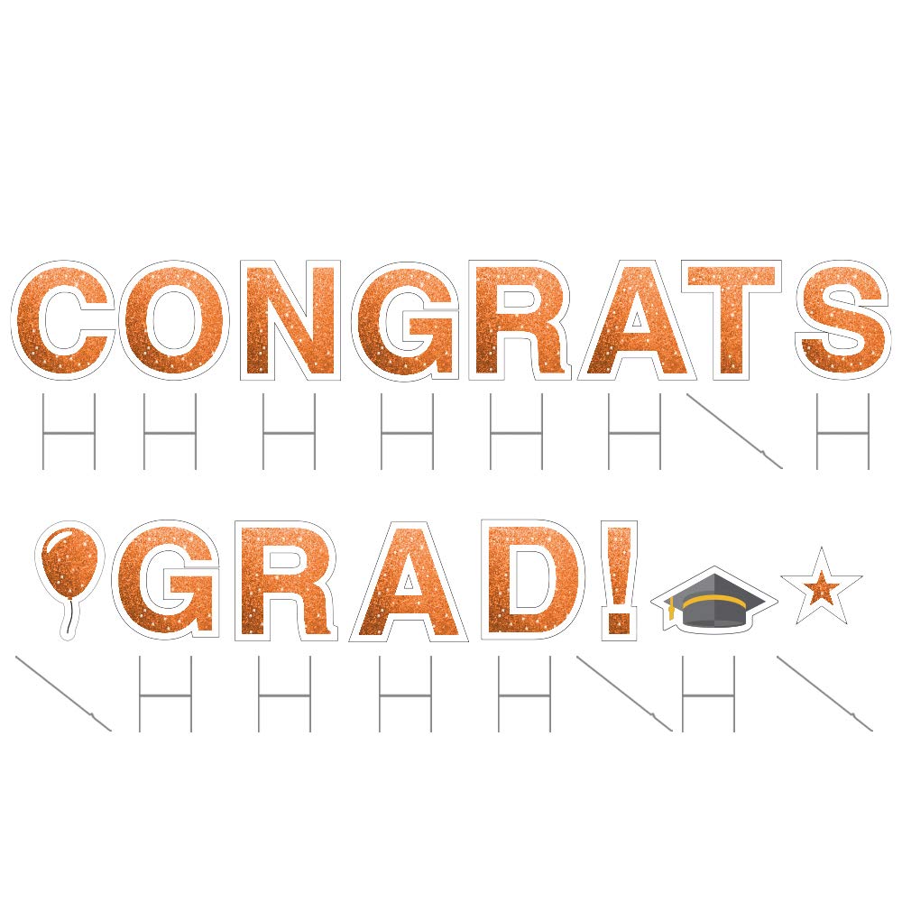 Vispronet 18in Tall Congrats Grad Yard Sign with Stakes - Weather-Resistant Graduation Decor for High School & College - Faux Glitter Orange - Perfect for Outdoor Lawn, Garden & Graduation Party Decorations