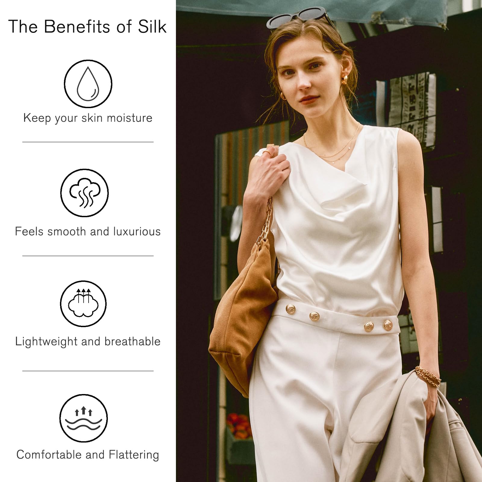 Luxury Mulberry Silk Camisole Tops for Women - Cowl Neck Sleeveless Blouse, Soft & Comfortable Summer Tank Top | Perfect for Layering, Evening Wear & Casual Outfits
