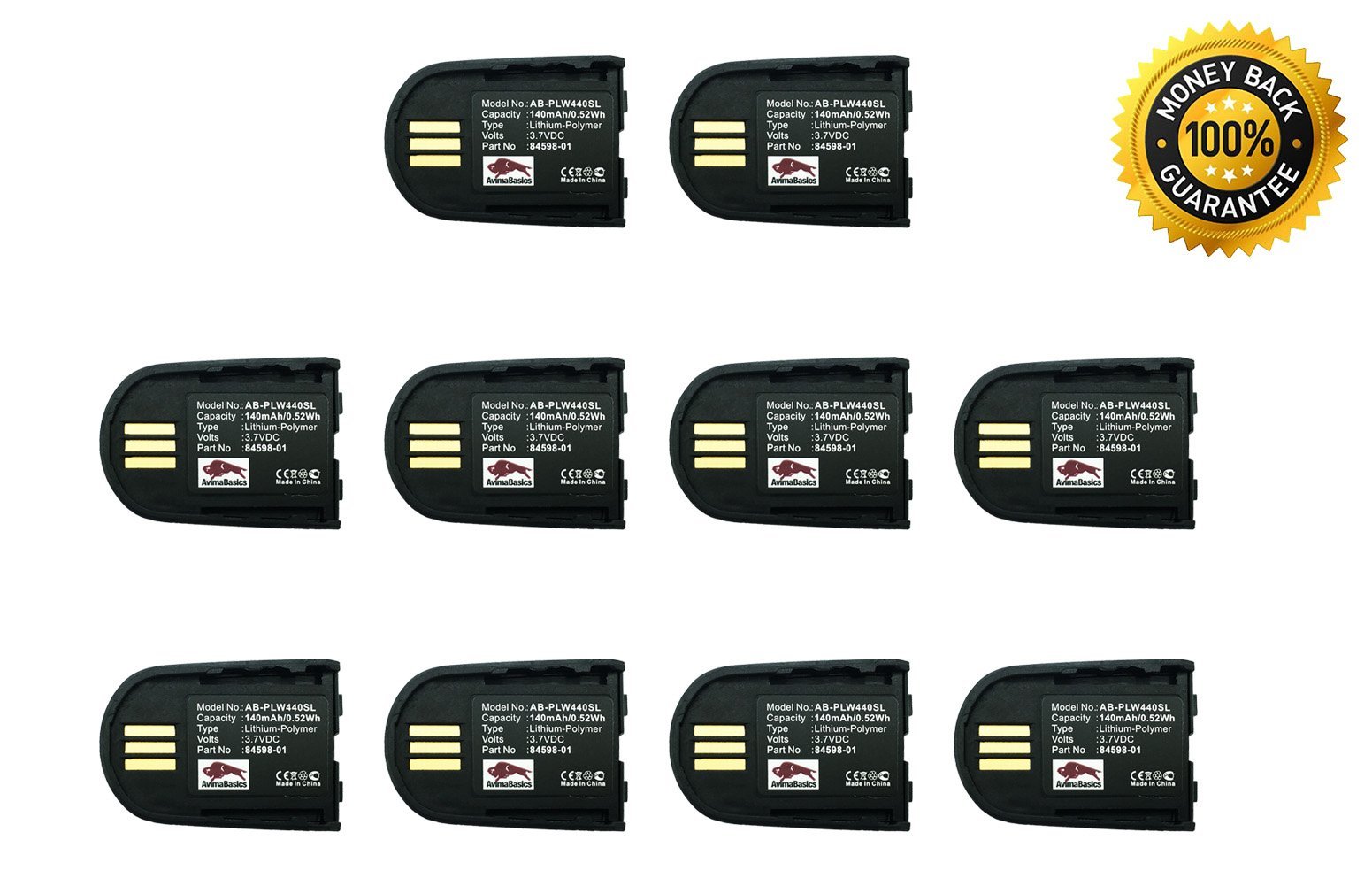 Plantronics Savi WH500 W440 W740 84598-01 82742-01 Bluetooth Headset Battery - 140mAh 3.7V Rechargeable Replacement Battery (10 Pack) for Office, Call Center & Wireless Headset Use