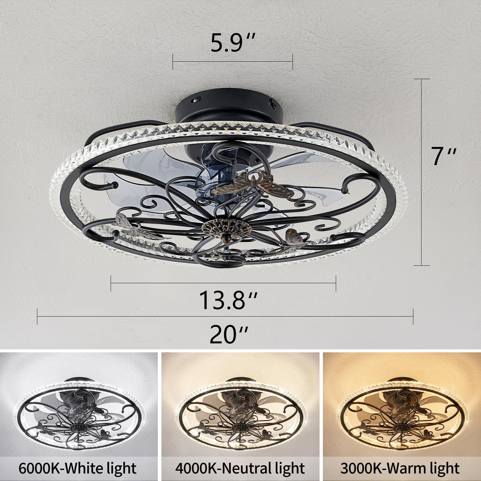HuixuTe 52 Inch Black Industrial Ceiling Fan with Light and Remote Control - 6 Speed Adjustable Vintage Cage Fan for Kitchen, Bedroom, Living Room - Perfect for Home, Office, and Restaurant Cooling & Lighting