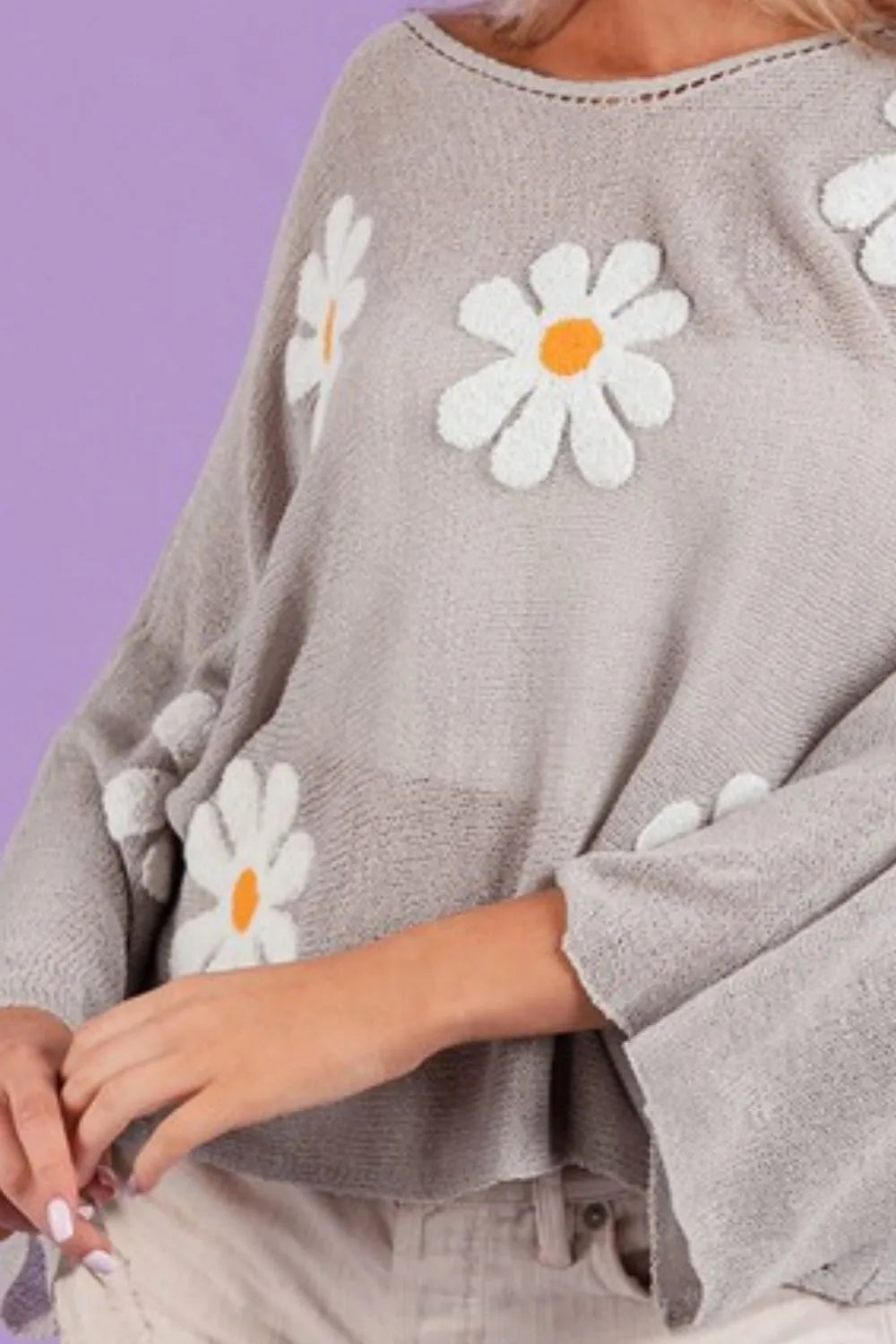 BiBi Floral Embroidered Loose Fit Knit Top for Women | Soft Casual T-Shirt | Perfect for Spring Outfits & Boho Style
