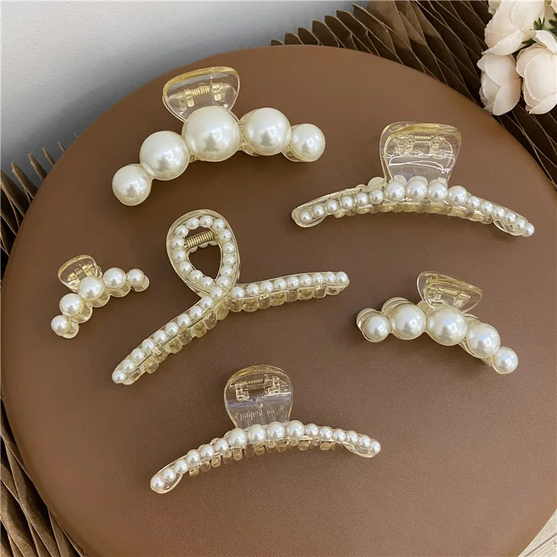 Elegant Large Pearl Hair Clips for Women - Big Size Acrylic Hair Barrettes & Hairpins - Perfect for Updos, Ponytails & Special Occasions