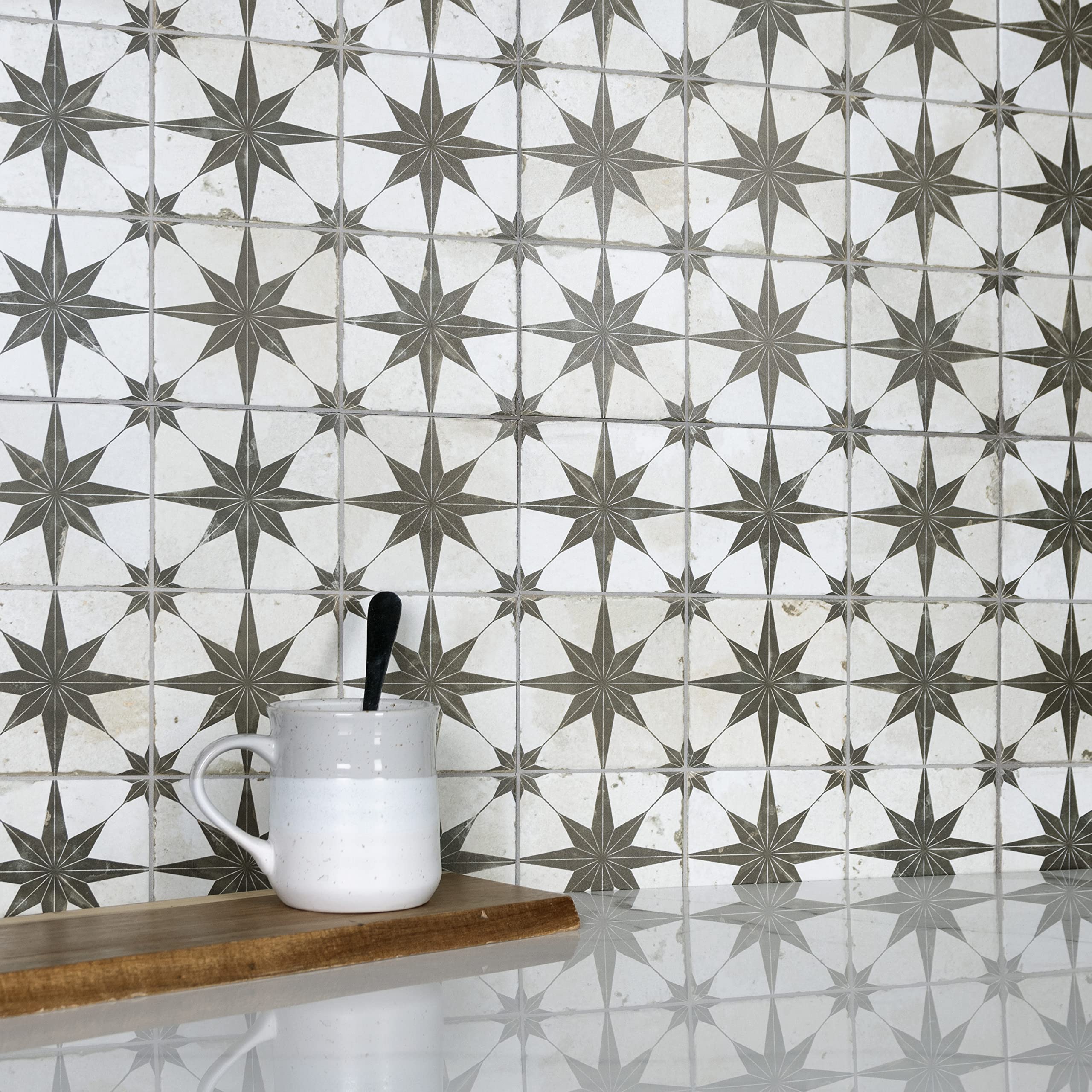 Merola Tile Harmonia Kings Star Nero 13x13 Inch Ceramic Floor & Wall Tile - Perfect for Kitchen Backsplash, Bathroom & Living Room Decor