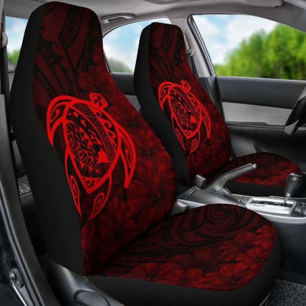Premium Alohawaii Car Seat Covers - Hawaiian Turtle Map & Red Hibiscus Design - Durable Polyester Fabric - Perfect for Beach Trips & Tropical-Themed Vehicles