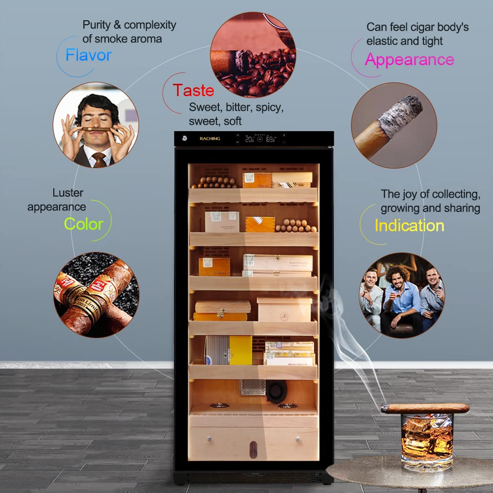 Premium 230L Cigar Humidor Cabinet with Climate Control System - Wood Frame Cigar Cooler with 5 Canadian Cedar Trays, Constant Temperature & Humidity for Cigar Storage - Elegant Piano Black Finish - Perfect for Home, Office, or Cigar Lounge Collection Display
