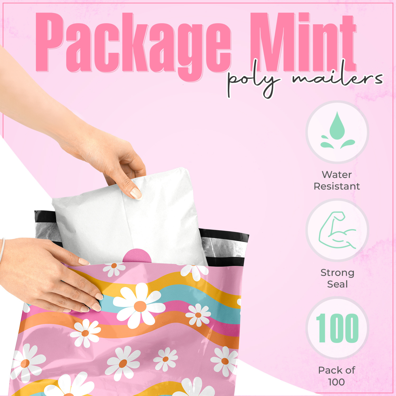 Groovy Daisy Poly Mailers 10x13 Inches - Waterproof Shipping Envelopes for Ecommerce, Small Business & Online Sellers - Perfect for Clothing, Jewelry, Books & Lightweight Packages