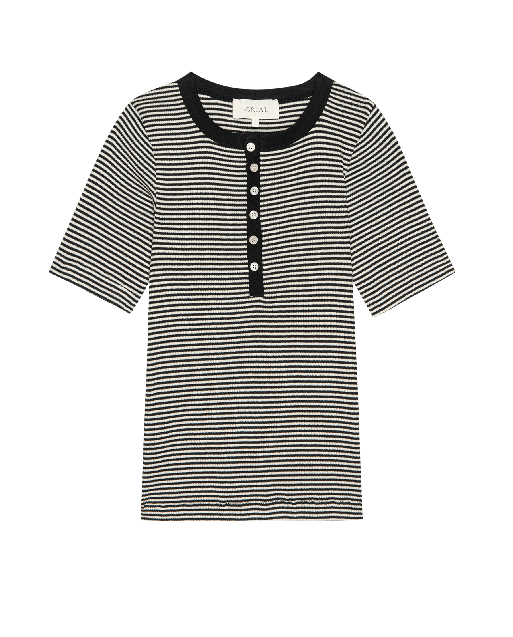 The Baseline Henley T-Shirt for Men - Black & Cream Striped Cotton Casual Shirt - Perfect for Everyday Wear, Outings, and Relaxing at Home