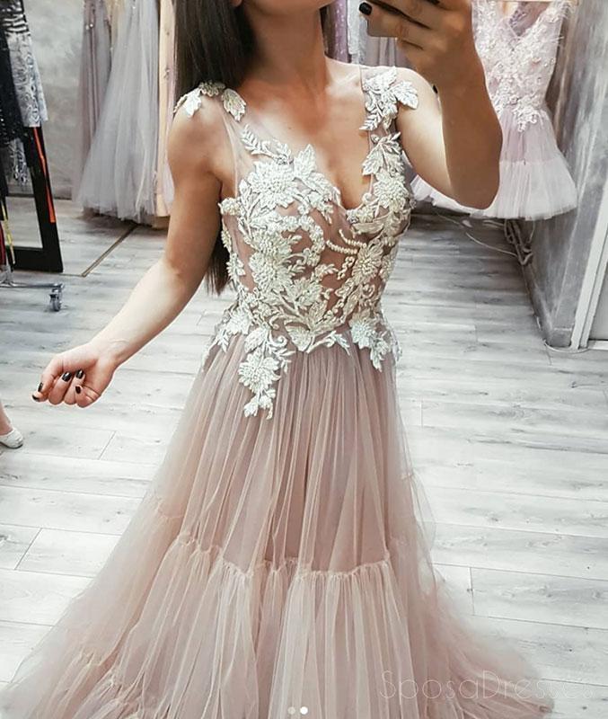 Elegant Lace V-Neck See-Through A-Line Long Evening Prom Dress for Women | Sweet 16 Party Gown | Perfect for Formal Events, Homecoming, Quinceañera & Special Occasions