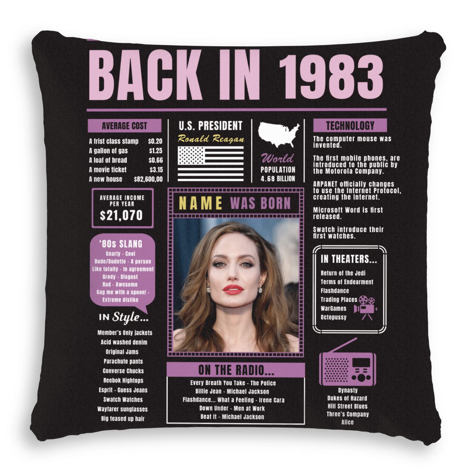 Custom Purple 41st Birthday Throw Pillow - Super Soft 1983 Themed Gift for Women & Men - Perfect for Sofa Decor, Party Favors & Anniversary Celebrations