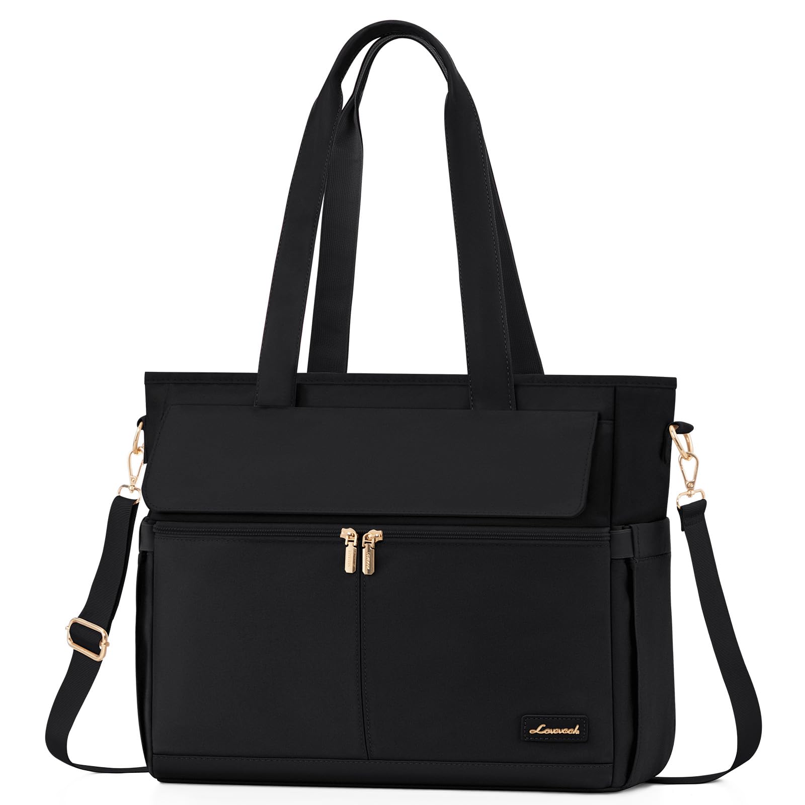 LOVEVOOK 15.6 Inch Women's Work Tote Bag with Laptop Compartment - Large Capacity Professional Teacher Bag, Casual Computer Briefcase for Office, Travel, Nurse, and School - Black